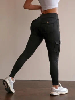 Women's High Waist Cargo Yoga Pants with Pockets, Butt Lifting Workout Leggings, Stretch Athletic Pants for Running Gym Fitness 1