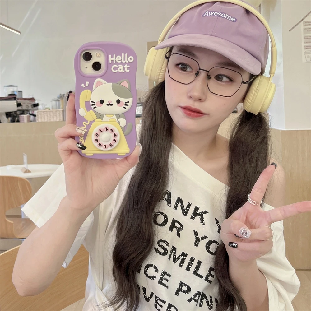 Kawaii Hello Cat 3D Cartoon Silicone Phone Case