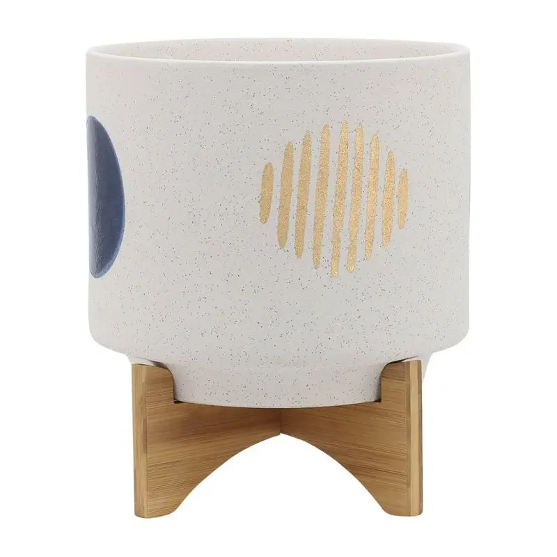 

White 10"x10" Funky Ceramic Planter Pot with Stand