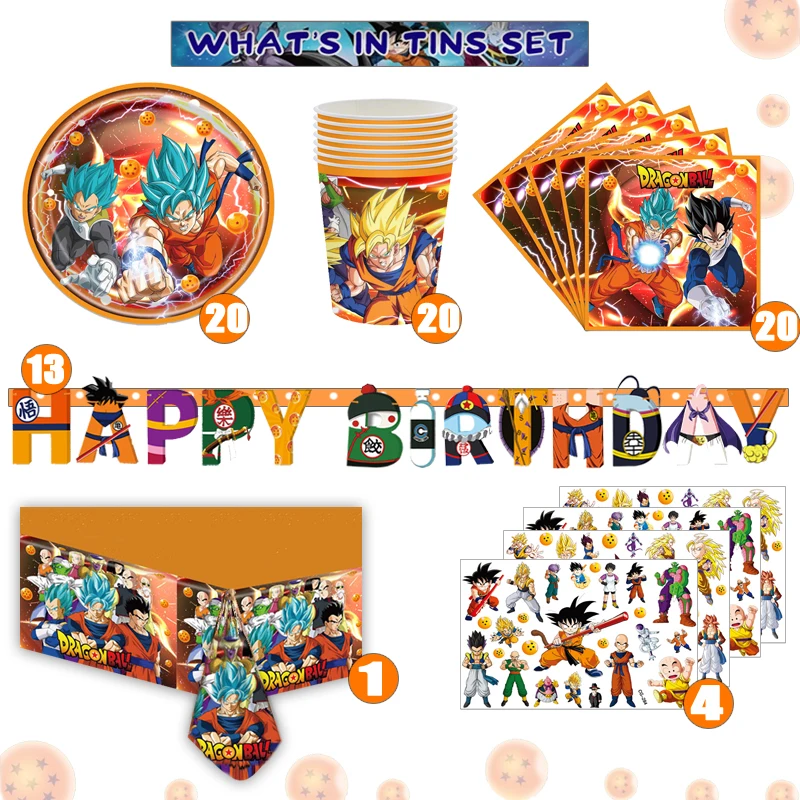 Dragon Ball Z Birthday Party Supplies para Crianças, Son Goku Decorações, Banner, Prato, Balões, Cobertura de Mesa, Baby Shower, Presentes de Brinquedo, Pingente