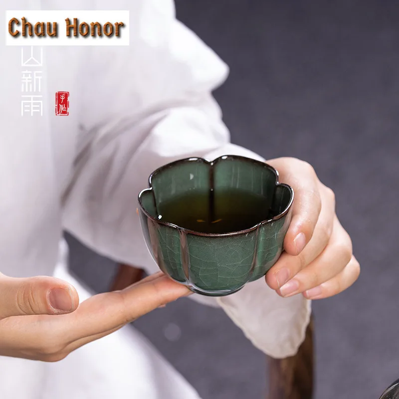 4pc/set Longquan Celadon Fortune Longevity Teacup Aesthetic Tea Bowl Tea Pair Tea-tasting Smelling Cup Chazhan Master Cup Teaset