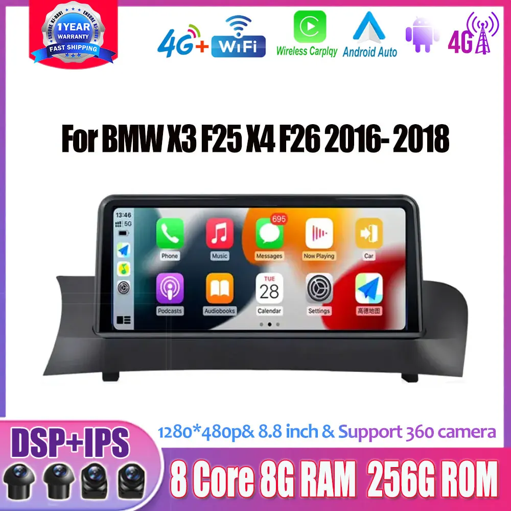 

4G WIFI GPS навигация 8,8 "CIC NBT для BMW X3 F25 X4 F26 2016- 2018 Android 13 беспроводной Carplay мультимедийный стерео радиоплеер