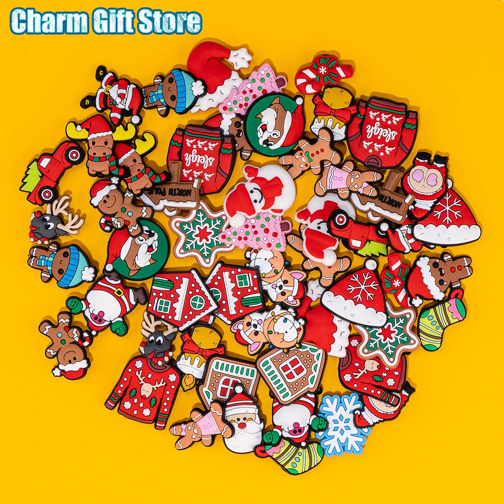 

50pcs Christmas Day Croc Charm Gingerbread Man Shoe Charms for Sneakers Father Christmas Shoe Decorations Buckle Xmas Croc Jeans