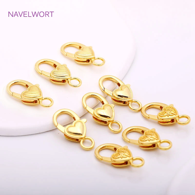 

Trendy 26.5mm*14mm Zinc Alloy Heart Shape Big Lobster Clasps With Closed Ring 18K Gold Plating Keychain Clasps Wholesale
