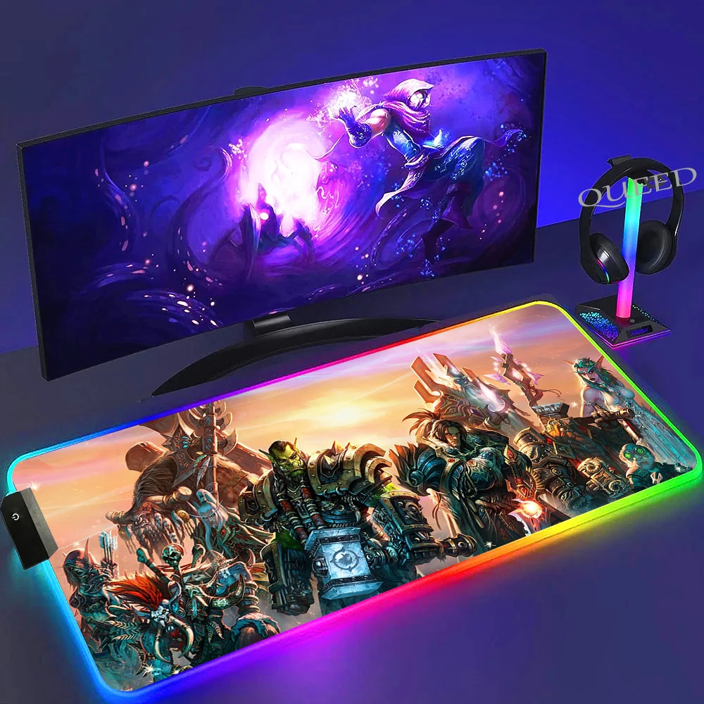 World Of Warcraft Illidan RGB Gaming Mouse Pad XXL Computer Gamer Large Led Mousepad Desktop Decoration WOW Deskmat Wit Backlit