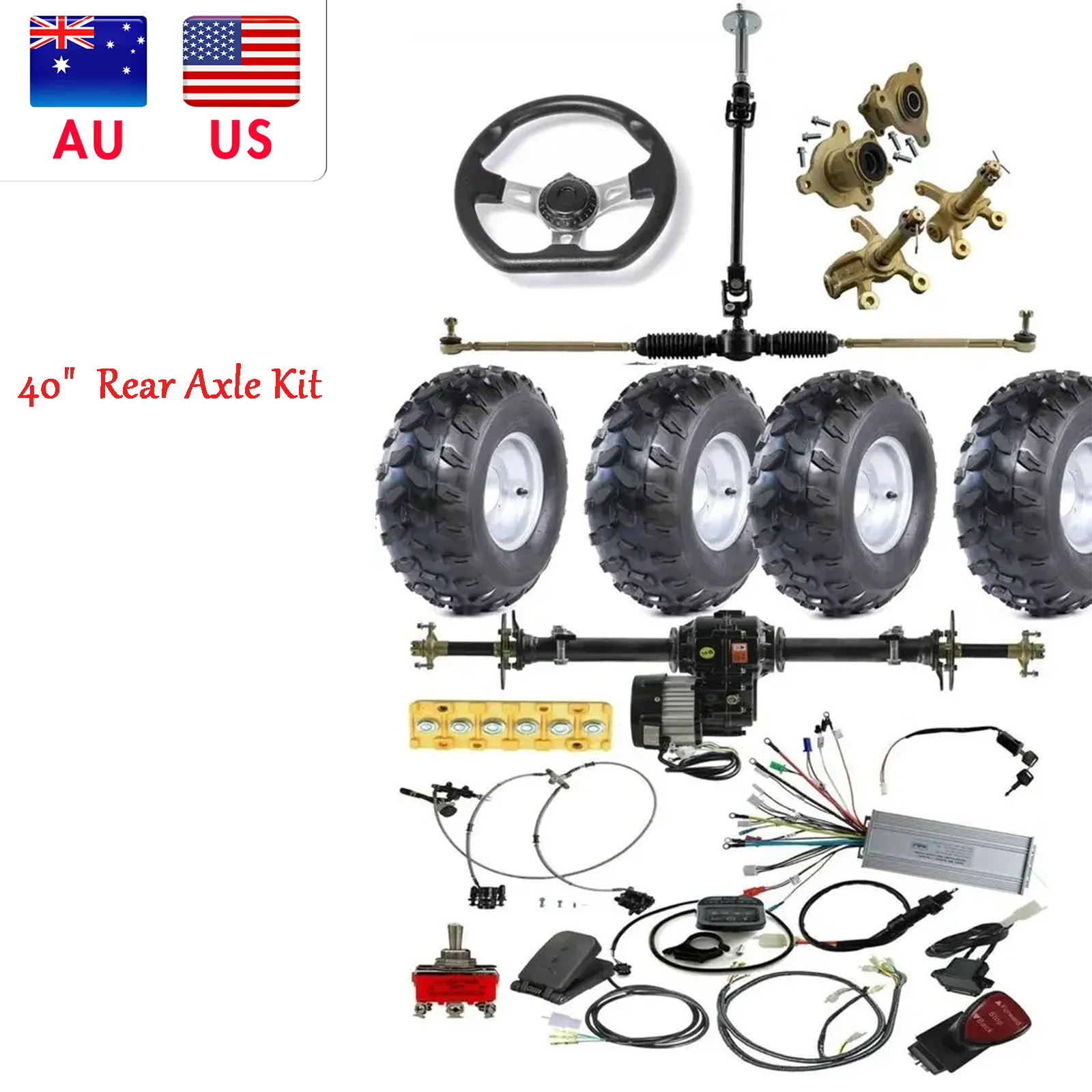 

40" Rear Differential Axle Kit 48V 1000W Motor 19x7-8 wheels Steering Wheel Golf Cart E-Bike Snowmobile Go Kart Electric ATV