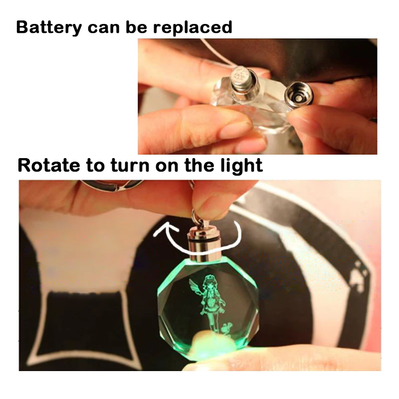 Genshin Impact Colorful Glass Crystal Lamp Keychain Nahida Yelan Fontaine Element Vision Night Light Key Ring Pendant Toys Gifts