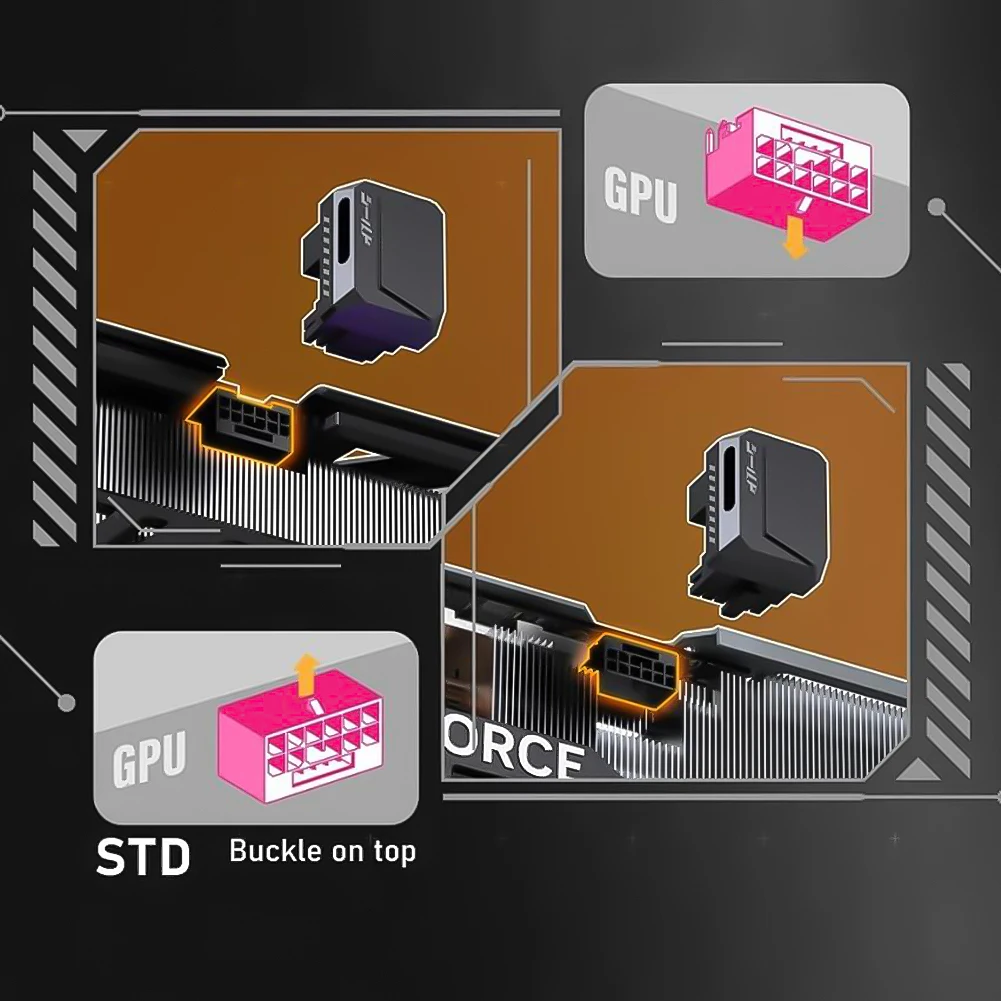 데스크탑 그래픽 비디오 카드 GPU 커넥터용 RTX40 16 핀 수 180 도 각도 PCIE 5.0 전원 어댑터 엘보 헤드