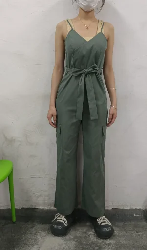 Women's Playsuit 2024 Summer V Neck Solid Elegant with Belts Pocket Spaghetti Straps Sleeveless Working Overall Jumpsuit