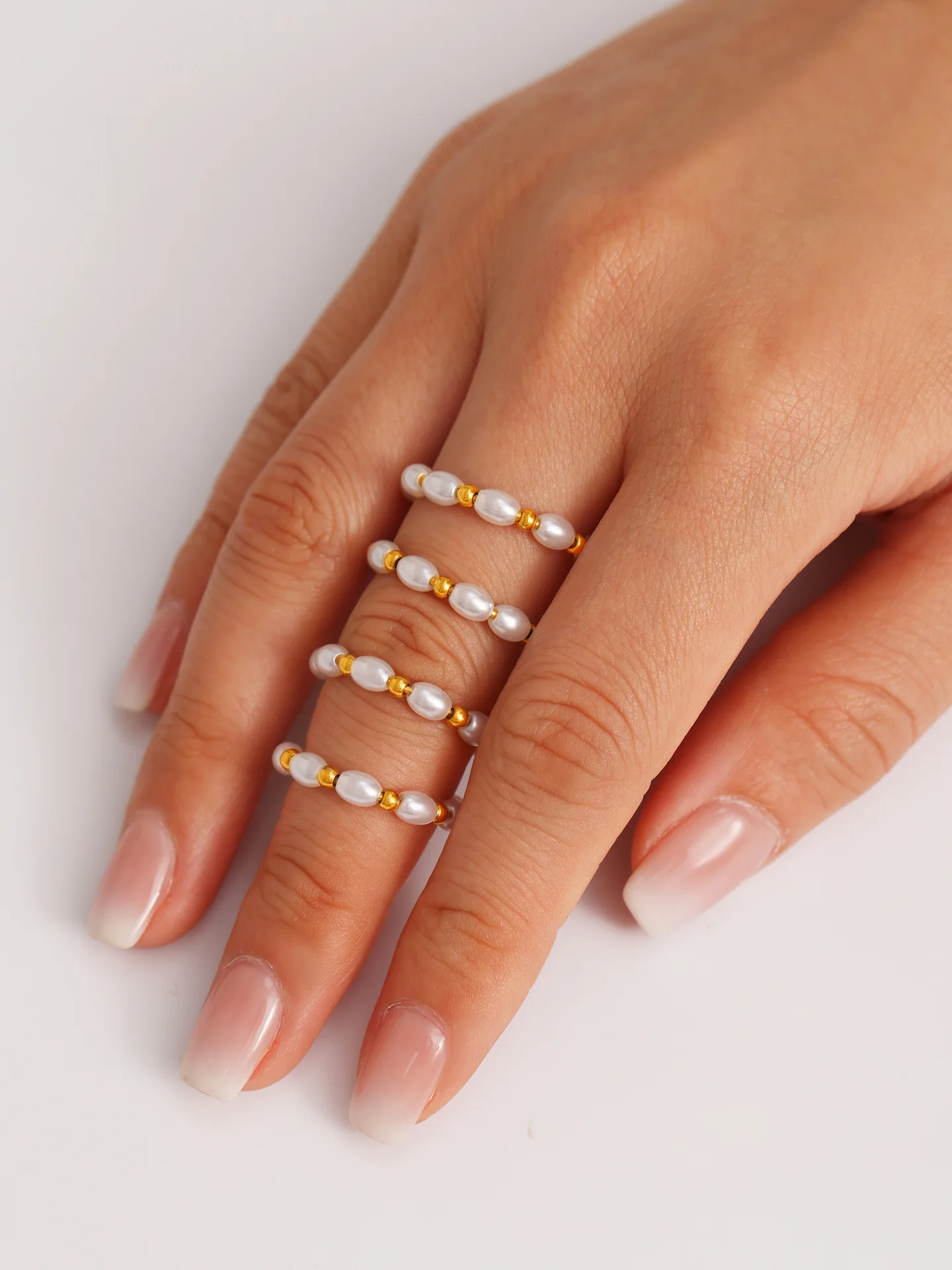 Eleganter Imitationsperlenring für Damen aus 316 Edelstahl, vergoldet, wasserdicht, neu im Sortiment, Sommerschmuck – Detail 4