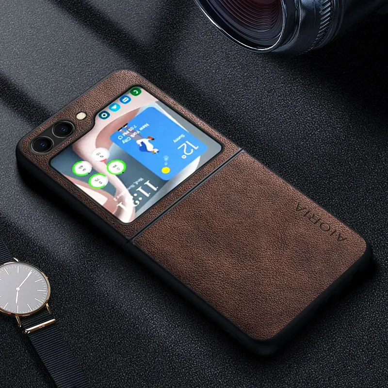 Premium Luxury Leather Retro Business Style Phone Case - Solid Color Cover