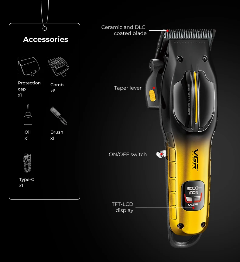 VGR 026 آلة قطع الشعر عالية الجودة Vgr مجموعة كليب...