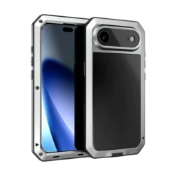 Aluminum Metal Tank Case - Heavy Duty Shockproof Rugged Armor with Gorilla Glass Dust Cover - iPhone 12 Pro Max (Silver)
