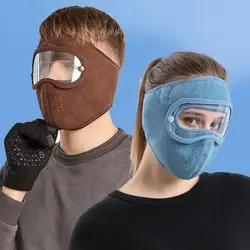 Thermal Ski Masks Breathable Dustproof Fleece Woolen Face Mask Anti Fog Lens Protection Windproof Earmuffs Mask Outdoor
