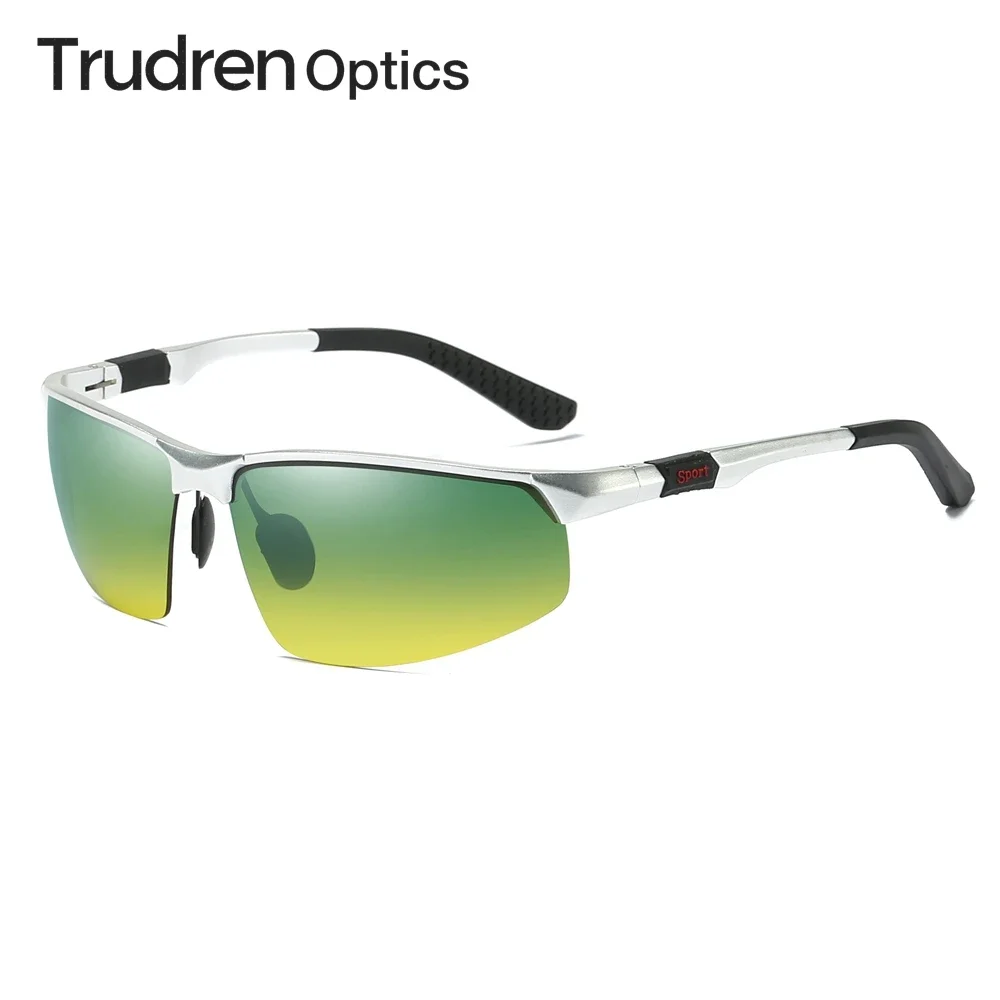 

Trudren Aluminum Sports Green Yellow Polarized Sunglasses for Cycling Men Day and Night Vision Driving Glasses Anti-glare 5961