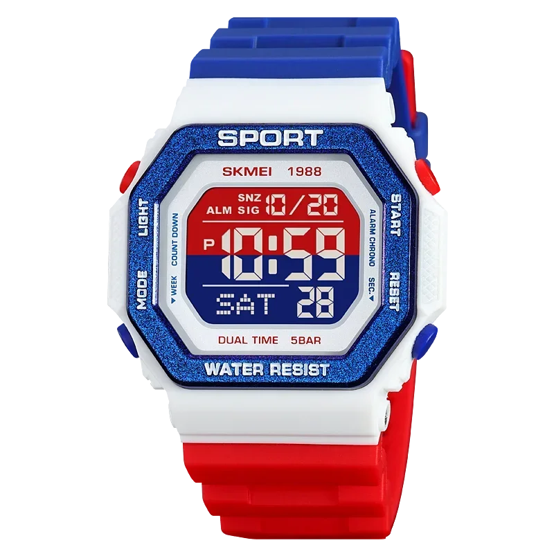 SKMEI 1988 Dijital Spor İzle Erkekler için LED Ekran Askeri Geri Sayım Askeri Kol Saatleri Su Geçirmez Erkek Reloj Hombre 1628