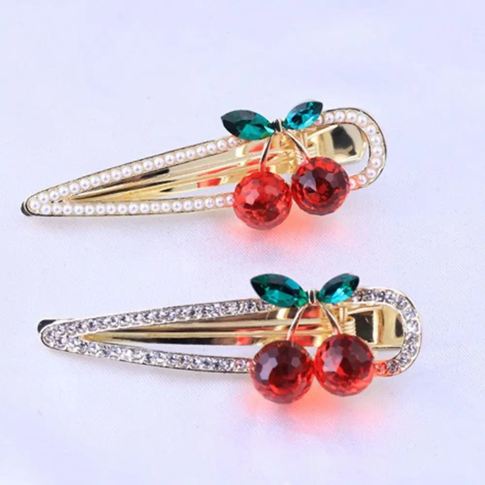 

Solid Color Temperament Pearl Female Cherry Duckbill Clip Rhinestone Barrettes Korean Style Hair Clip Women Hair Accessories