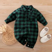Newborn Baby Boy Clothes Green Plaid Boy Rompers Christmas Jumpsuit One piece Gentleman Suit New Year Costume For Babies 1
