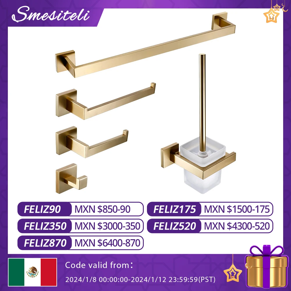 Matte Gold Towel Rack 304 stainless steel Towel Bar Double Towel Shelf Paper Holder Tissue Holder Toilet Brush Holder