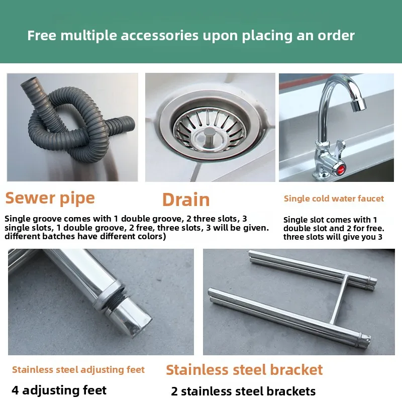 Commercial Stainless Steel Kitchen Sink Single Double Triple Bowl Vegetable Washing Basin Restaurant Dishwashing Sink Durable