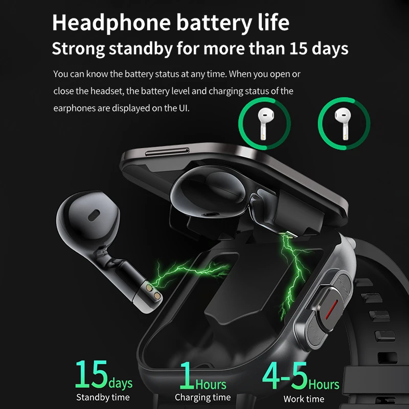 2026 NFC Smart Watch Headphones 2-in-1 Headset Bluetooth Call Heart Rate Blood Pressure Monitor Smartwatch Earphones Play Music