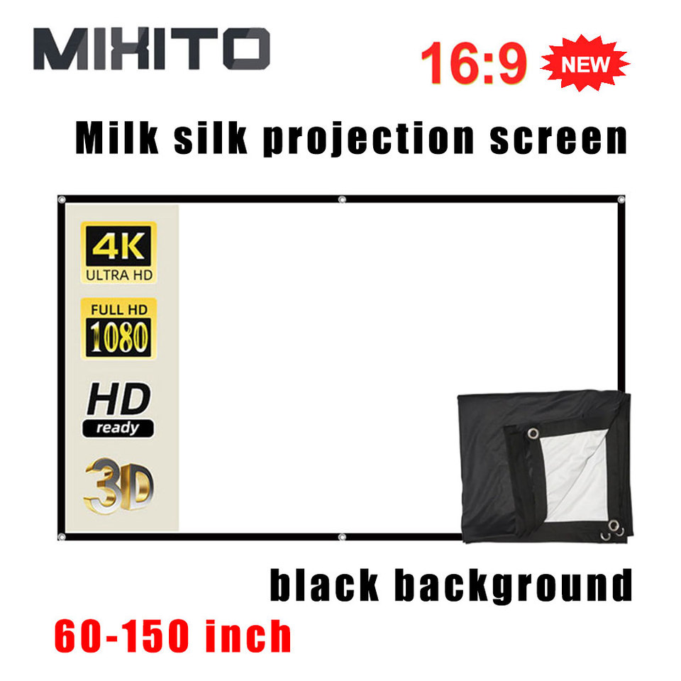 MIXITO Thick 16:9 Ratio Black Background Milk Silk Projector Screen High-definition Outdoor Or Office Or Home Projection Screen