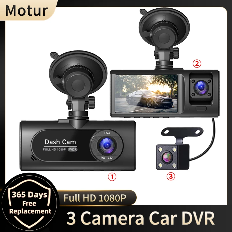 

3 Channel Car DVR Three Way Dash Cam Inside Vehicle Camera DVRs Recorder FHD 1080P Video Dashcam Camcorder Black Box