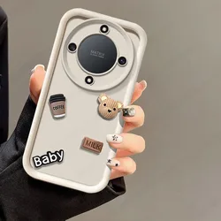 Cute 3D Bear Silicone Phone Case with Full Package Matte Soft Cover for Magic 5 Lite (White)