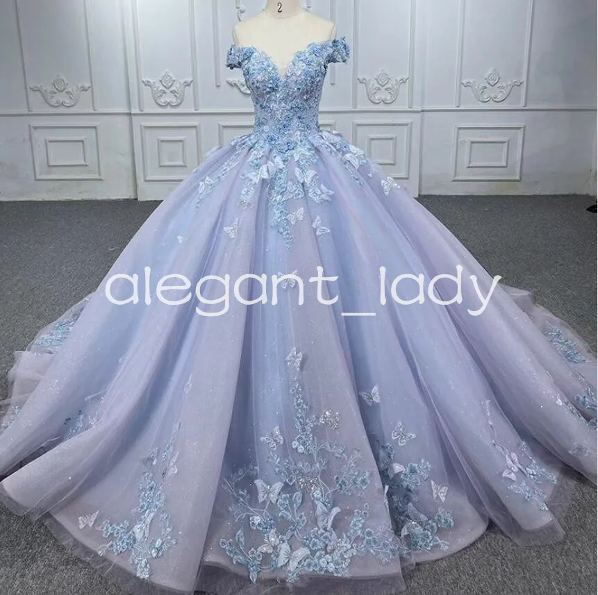 

Сиреневое платье-бабочка Quinceanera, двухцветное платье с открытыми плечами и аппликацией, корсет, платья для праздника 15 лет