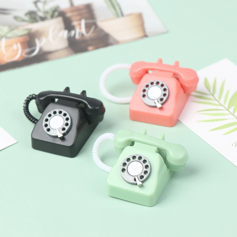 1: 12 Dollhouse Simulated Mini Retro Telephones Furniture Accessories for Doll House Decor Kids Pretend Play Toys 5