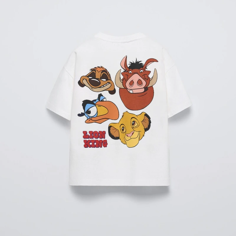 Simba Cartoon Pattern T-shirt Summer Boy Clothing Short Sleeved Tops Children's Clothes Loose Casual Tees Crewneck Kids T Shirts 6