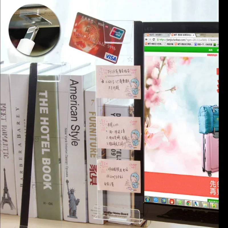 Creative Acrylic Monitor Message Memo Board Sticky Note Transparent Name Card Phone Holder Desktop Plastic Holder Stationery