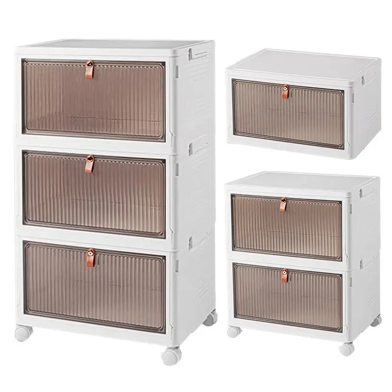 

Folding Stackable Bins Portable Storage Cabinet Stackable Storage Container with Lids Translucent Organizing Boxes for Clothes