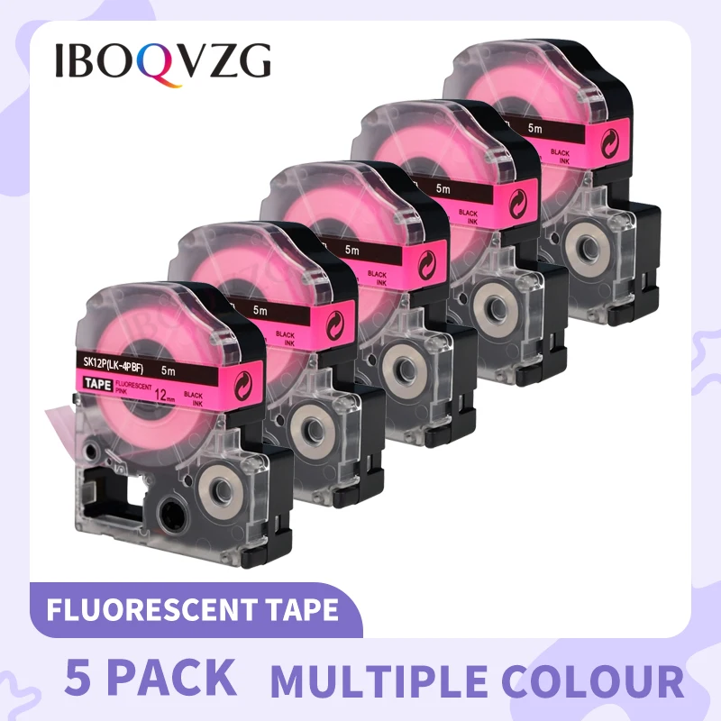 

5PK IBOQVZG 12mm Fluorescent Label Tape SK12P SK12D SK12Y SK12G LK-4GBF for Epson SS12KW Tape for Epson/King Jim Label Maker