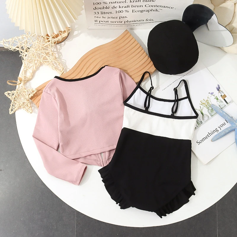 Kids Swimwear 3Pcs/set Korean Fashion Bow Toddler Girl Swimsuit Hat Set Summer