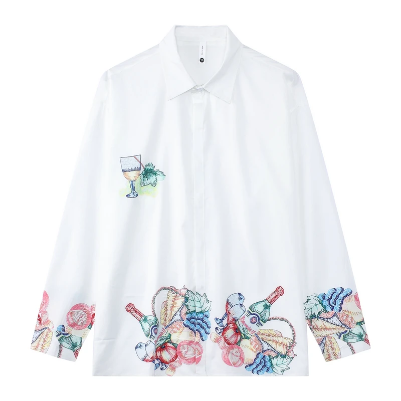 

2023 New CASABLANCA Sketch Vintage Shirt Men Women Hawaiian Style Long Sleeve Leisure Couple Beach Shirt Shirts for Men