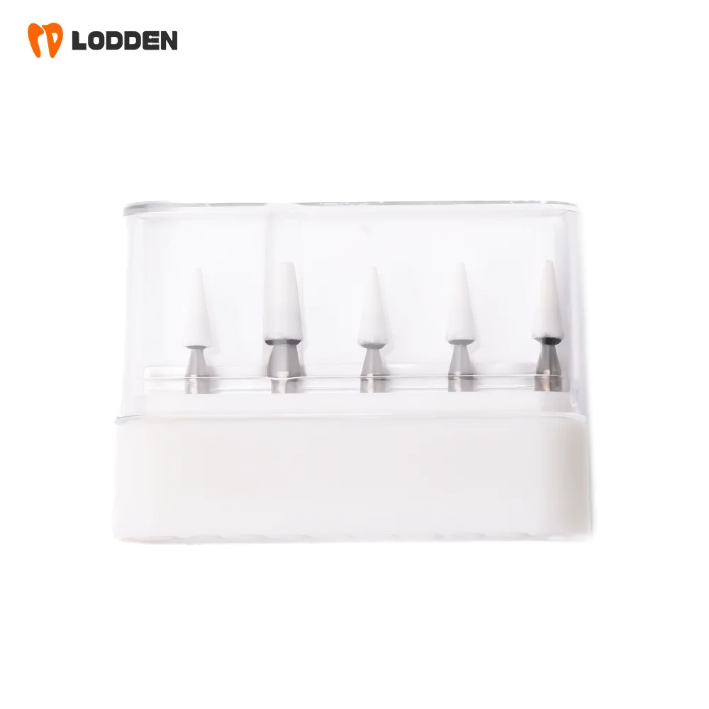 LODDEN 5 Stück Dental-Polierbohrer aus weißem Stein mit niedriger Geschwindigkeit, Kegel-/Flammen-/runde Form, Abriebbohrer RA für Polishin-Verbundwerkzeuge – Detail 8