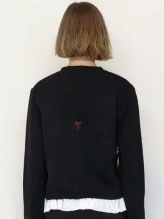 Sweet Sle RonRon  Knot Embroidered Knitted ort Cardigan Sweater Open Front Long Sve round Ne Regular Length