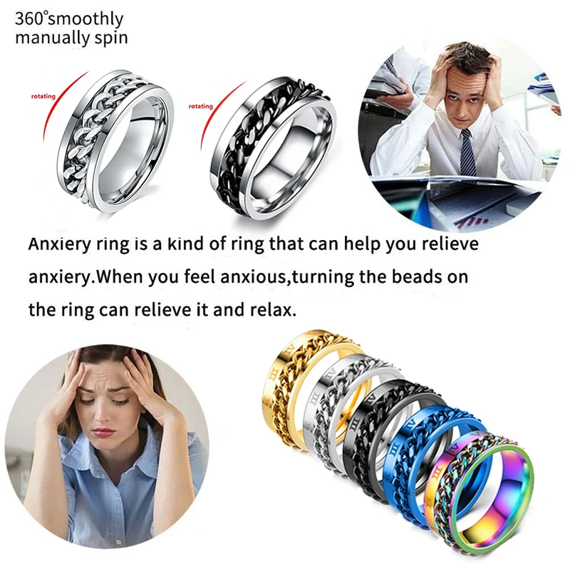 Stainless Steel Rotatable Chain Ring for Couples Jewelry Spinner Fidget Release Anxiety Ring Multifunctional Anillos De Ansiedad 2