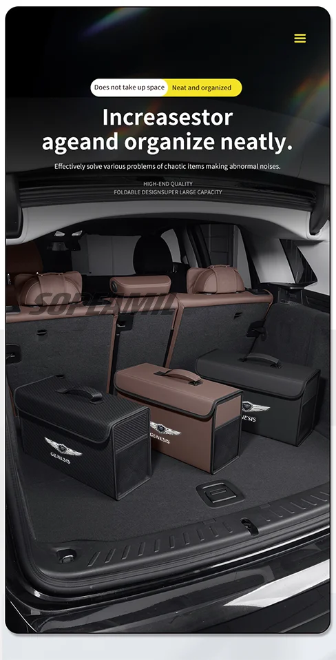 Auto Carbon Faser Leder Stamm Lagerung Box Faltbare Verstauen Aufräumen Tasche Für Genesis G70 G80 G90 GV60 GV70 GV80 GV90 Mint EVG80 – Detail 11