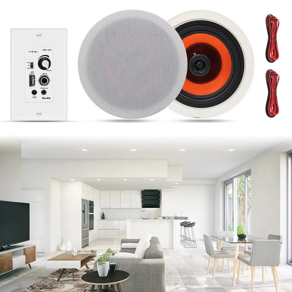 6.5 Inch Bluetooth Ceiling Speakers 320 Watt Flush Mount In Wall Amplifier Receiver Perfect For Indoor Home Bathroom bluetooth speaker wall ceiling speaker