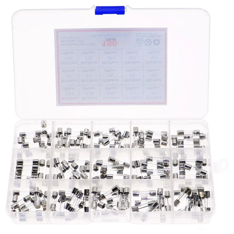 150Pcs 5x20mm Fast-blow Glass Fuse Assorted Kit 0.1A 0.2A 0.5A 1A 2A 3A 4A 5A 6A 8A 10A 15A 20A 25A 30A Fuse Tube Mix Set Box