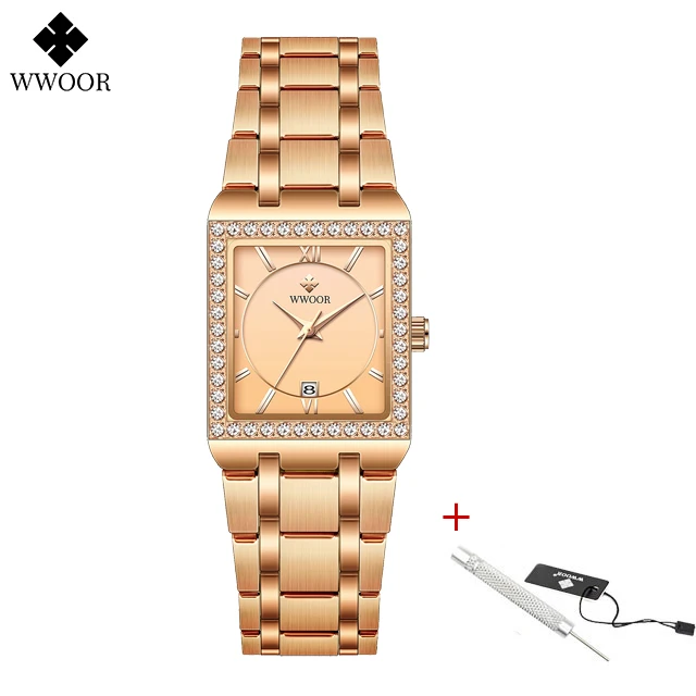WWOOR Women's Gold Luxury Steel Bracelet Watch