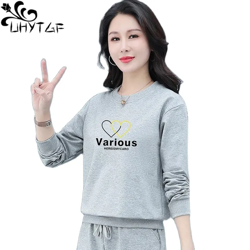 

Толстовка UHYTGF 4XL с капюшоном, Женский пуловер с длинным рукавом и круглым вырезом, весенне-осеннее пальто, женская новая толстовка с надписью, женская одежда 2160