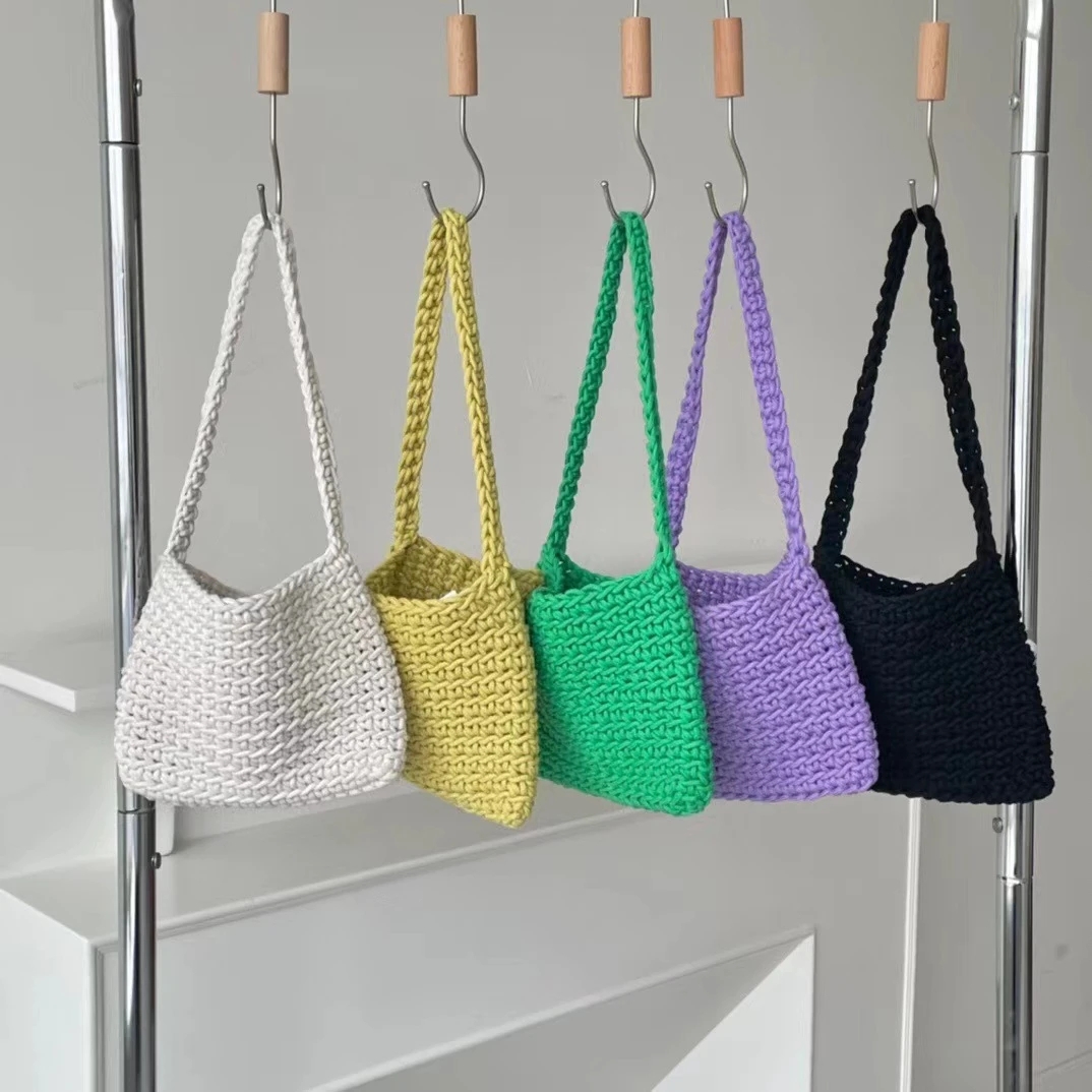 Bolsos ganchillo hechos a mano para mujer, bolso de de punto a la moda, de lana, con huecos, para vacaciones la playa| | -