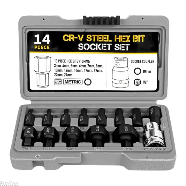 3-24mm Allen Hex Bit Socket Set 14 ชิ้นซ็อกเก็ตบิตหกเหลี่ยม Allen Key Hex ประแจหัวเครื่องมือสําหรับวงล้อ 1/2 นิ้วไดรฟ์สกรูไดร์เวอร์ 1