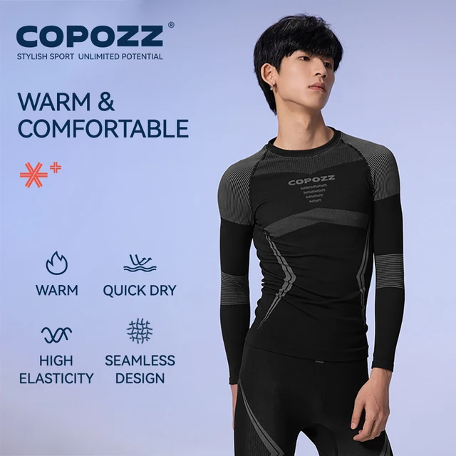 COPOZZ hommes femmes Ski sous-vêtement thermique ensembles séchage rapide fonctionnel Compression survêtement serré snowboard hauts et pantalons adulte 1