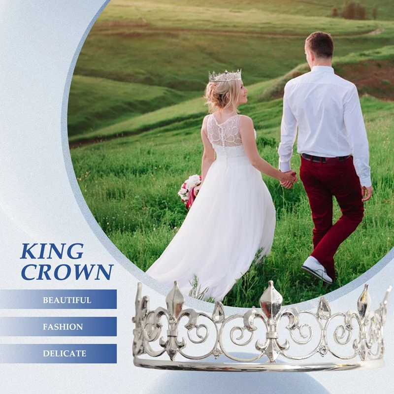 Royal King Crown For Men-Metal Prince Crowns And Tiaras, Full Round Birthday Party Hats,Medieval Accessories