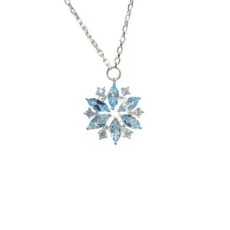 Vintage lady Blue Crystal Snowflake Zircon Flower Necklaces & Pendants Jewelry gift for Women