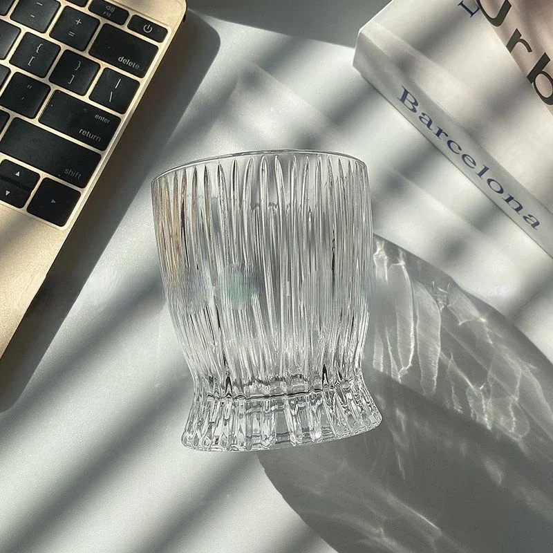 Korean Small Waist Vertical Stripes Milk Cup Personality Glass Water Coffee Bar Party Foreign Wine Glass Cups